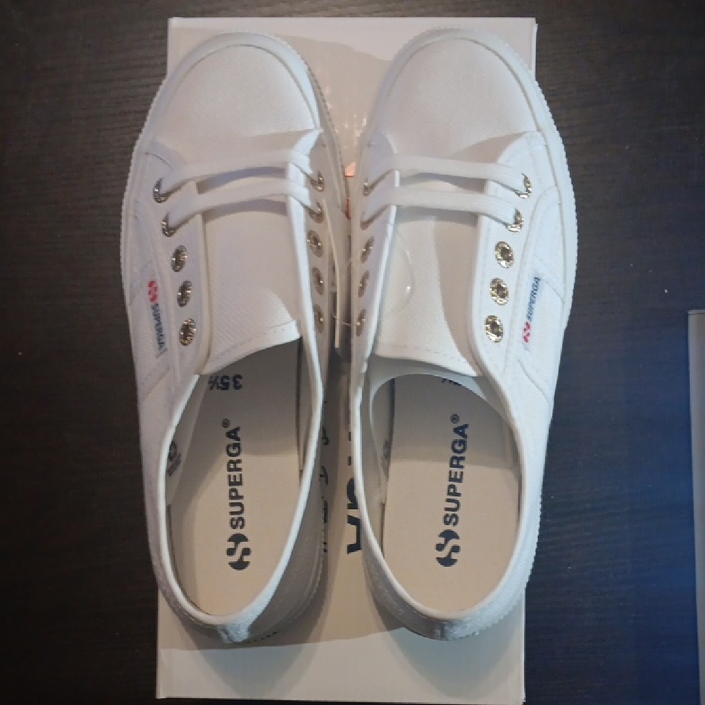 Superga 2750 Cotu Classic "White & Pale Gold" Girls 5.5 Boys 4Y New With Box - Picture 6 of 7